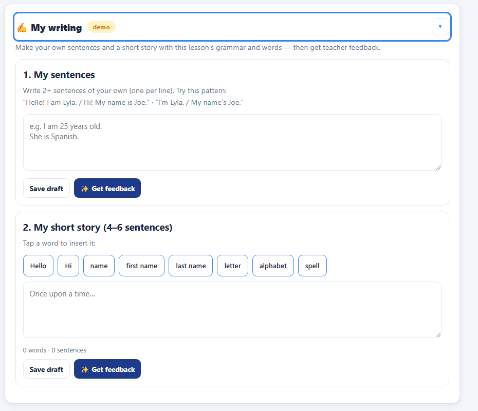 My writing section